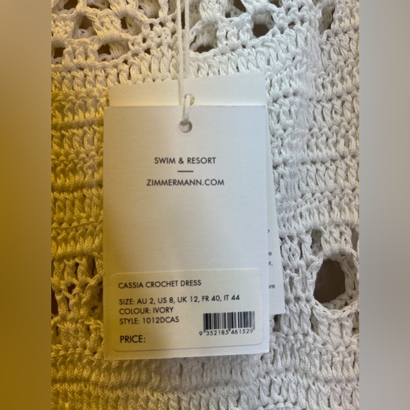 Zimmermann Cassia Open Weave Crochet Midi Dress Size 8 NWT Ivory - Picture 6 of 10